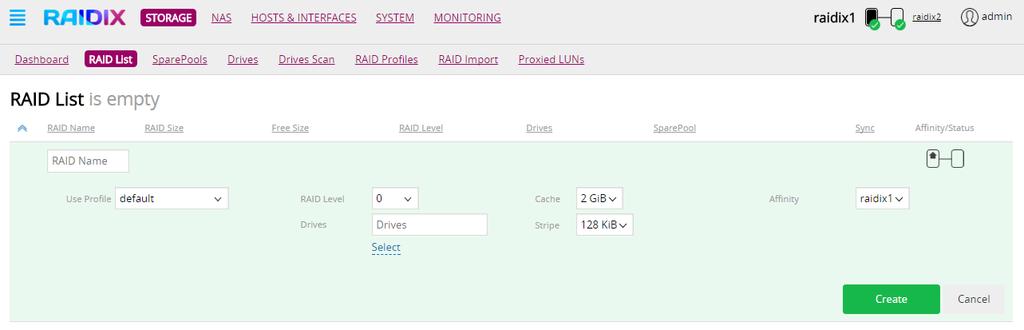 Besides that, RAIDIX allows creating arrays of RAID 5 Initialized (RAID5i), RAID6 Initialized (RAID6i), RAID 7.3 Initialized (RAID 7.3i) and RAID N+M Initialized (RAID N+Mi).