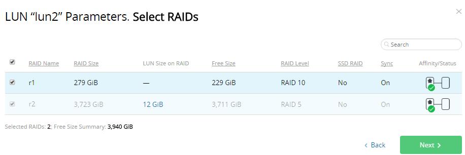 3.1.1 LUN Extension on Several RAIDs In RAIDIX 4.5, the possibility of LUN extension on several RAIDs, created on one node, is implemented. 3.1.1.1 Adding RAIDs In order to add a RAID to the existing LUN, perform the following: 1.
