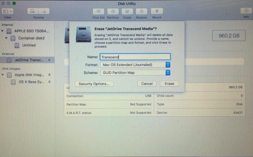 Step 6 Select JetDrive Transcend from the sidebar and click the Erase tab.