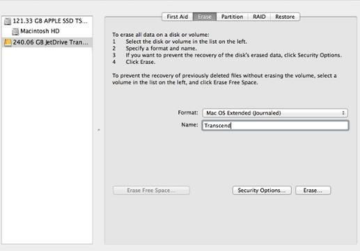Step 5 Click the Erase tab and select Mac OS Extended (journaled) as the