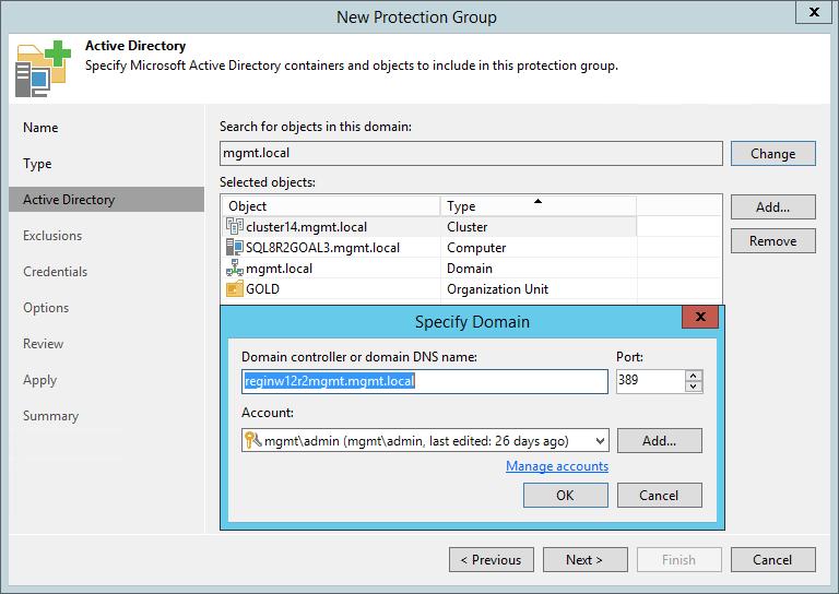 Protection group Active Directory Not possible to mix objects