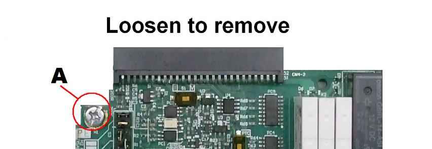 Loosen the two retaining screws (A) pictured in Figure 3. 9. Remove existing interface card by grasping each corner at TB6 and TB5 and slide down until free. 10.