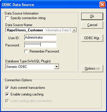 The ODBC Data Source dialog box appears. 3. Enter the ODBC data source properties.