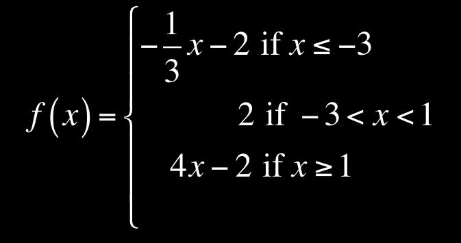 continued # 2a C. Use this information to graph the function. 3a Write the piecewise-defined function shown in the graph below. D.