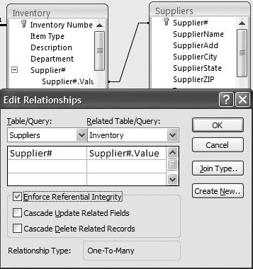 Follow these steps to edit the relationship between the Inventory and Suppliers table: 7. Save changes to the relationships.