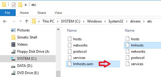 Note The "lmhosts" file is often available as "lmhosts.sam". In this case you edit the file name and delete the ".sam" extension.