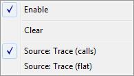 Using the profiler Context menu This context menu is available: Figure 74: Function Profiler window context menu These commands are available: Enable Clear Source * Enables the profiler.