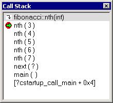 Executing your application Call Stack window The Call stack window is available from the View menu.