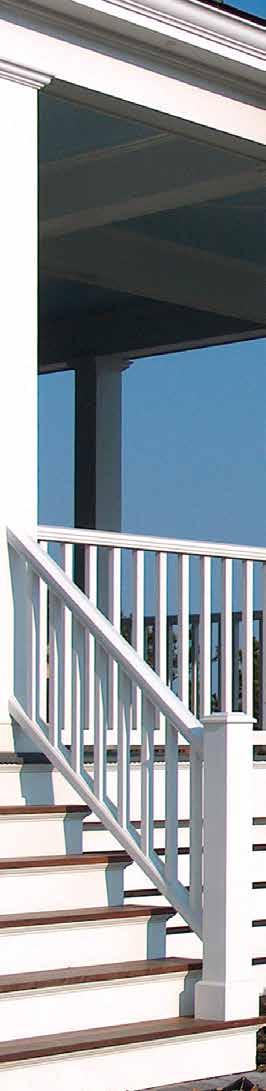 The top rail, bottom rail, and balusters are available in pre-finished white. They are made from weather resistant cellular PVC. The balusters are also available in round aluminum.