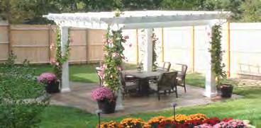 FIBERGLASS PERGOLAS - Wind load rated - Low maintenance - Ease of installation - Pre-finished with engineered coating - Will not rot, check or twist - Hollow rafter can act as conduit for wiring -