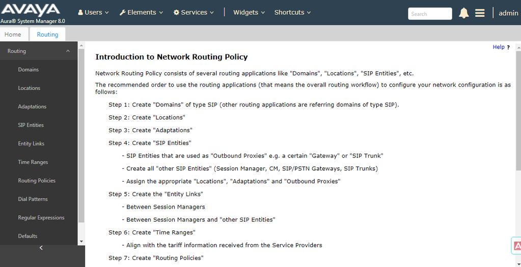 Clicking the Elements Routing link, displays the Introduction to Network Routing Policy page.