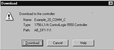 Step 16. Select Communications / Download to download the configuration to the controller (figure 5.16). RSLogix automatically enters on-line mode when complete. Cnet_bridge: 0 (GV3000 2.1) Figure 5.