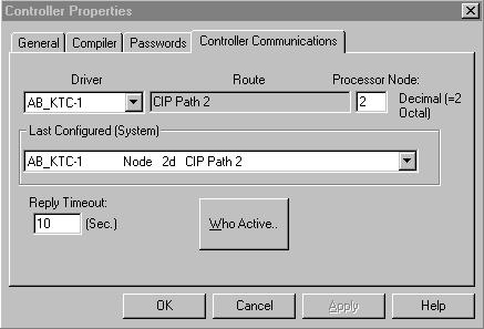 In the project tree, choose Controller Properties and Controller Communications.