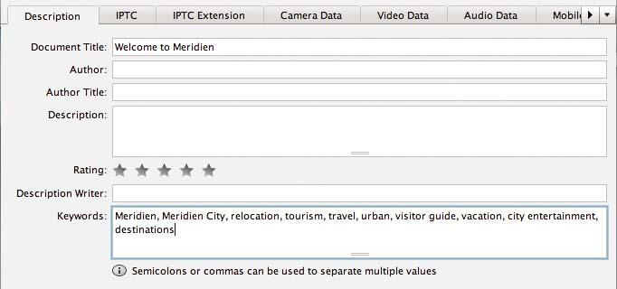 5 In the Document Title field, type Welcome to Meridien.