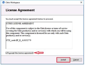 license agreement, and click Install.