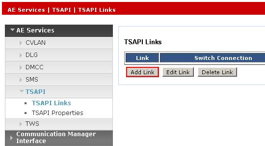 6.3. Administer TSAPI Link Select AE Services TSAPI TSAPI Links from the