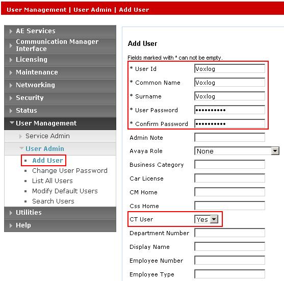 6.6. Administer CTI User In this section a CTI user is configured for Voxtronic Communication Server to communicate with Application Enablement Services.