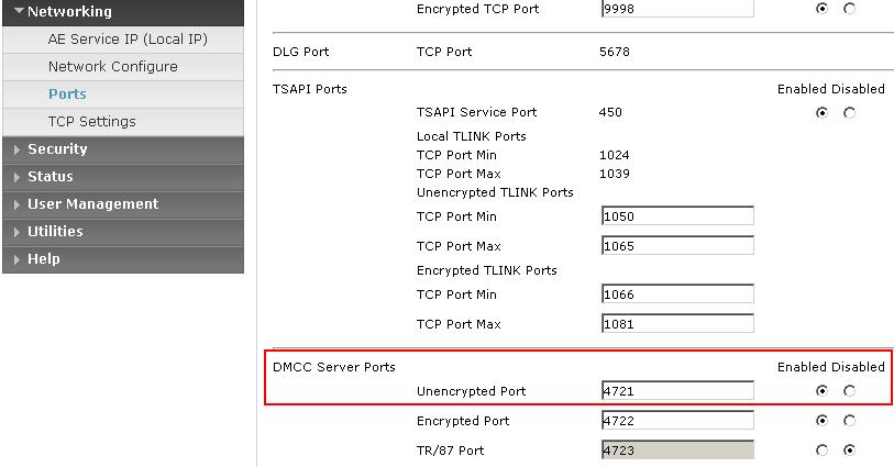 6.7. Configure Port for Unencrypted DMCC Connection Click Networking Ports, in the DMCC Server Ports section