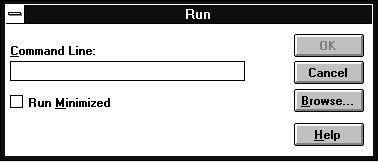 3. From the File menu, choose Run. The Run dialog box appears. In the Command Line box, type E:\START and click OK.