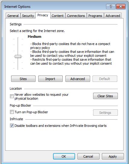 2. When the Internet Options window opens, select
