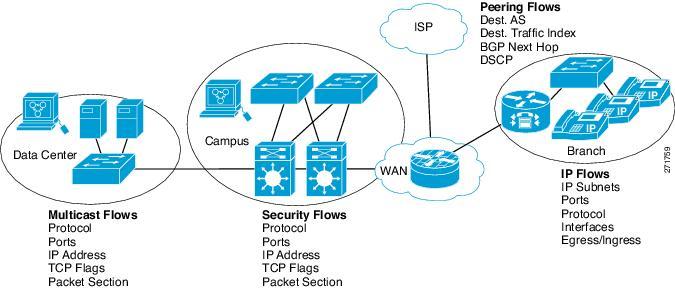 Flexible NetFlow Components Flexible NetFlow allows you to quickly identify how much application traffic is being sent between hosts by specifically tracking TCP or UDP applications by the class of