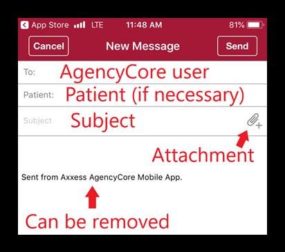 Compose New Message: Select the icon in the bottom right to compose a new message. These messages can only be sent to other users inside of the agency s AgencyCore database.