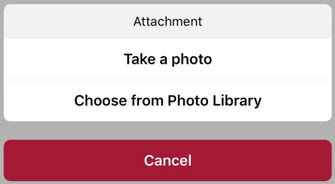 13 Tap on the attachment icon to add any documents or pictures from the device. Take a photo from the app or Choose from Photo Library.