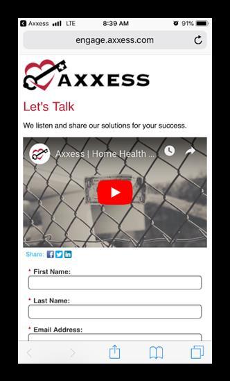 9 The following is the internet page (device automatically opens Safari browser app) to find out more information about any Axxess promotions or products.