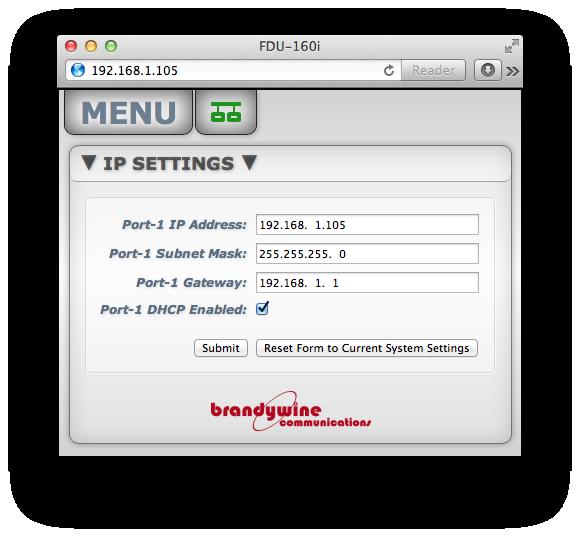 5.3 Changing the IP Address From the main menu, select IP from the settings submenu.