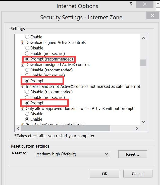 exe control following the instructions: 1 Click Internet Explorer "Tools"> Internet Options> Security> Internet> "Custom Level.