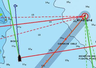 A: Heading B: Course Over Ground (COG) The lengths of the extension lines are either set as a fixed distance, or to indicate the distance the vessel moves in the selected time period.