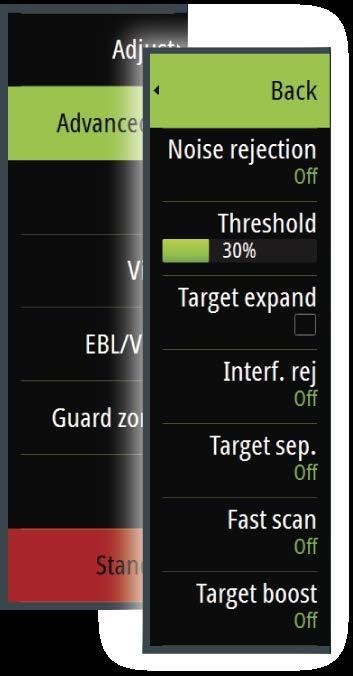 In addition, CALM, MODERATE or ROUGH STC Curve settings are available in the Radar options menu to better optimize the radar image to your liking.