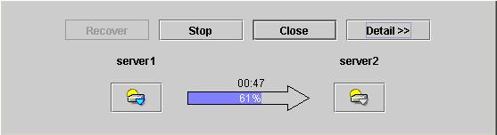 (5) Progress bar * The progress bar shows the direction of copy for mirror recovery or forced mirror recovery, from a server with the latest data to a server to which
