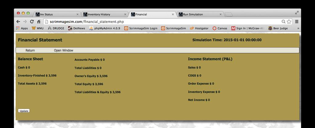 Click on the Update icon to refresh the financial statement data: Click on the Update to refresh