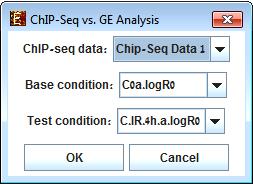 1) Examining gene expression distribution within ChIP-Seq-associated genes: this is done via ChIP-Seq Analysis >> Integration with expression data >> ChIP-Seq vs. GE analysis.