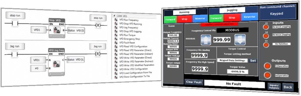 Configuration via UniLogic s Hardware Configuration is via simple selection; adding a VFD creates a VFD file comprising a configuration file, VFD parameters and commands.
