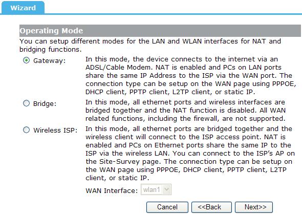3.3 Setup Wizard Click on "Wizard" pages, it will guide you to setup your router step by step in simple way. In this section, there are seven steps to do it.