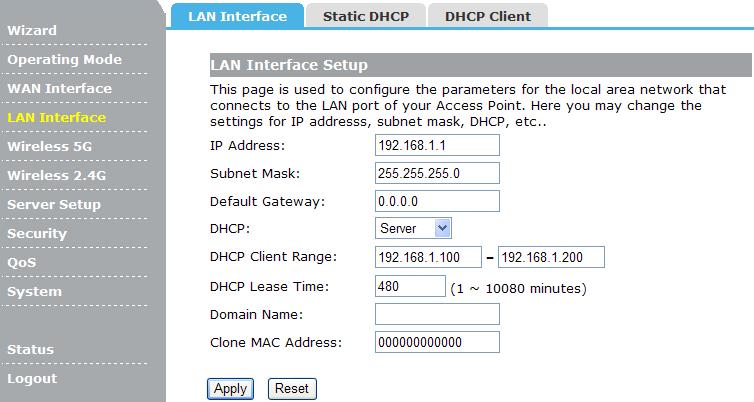 IP Address: Enter the IP address of your router (factory default: 192.168.1.1). Subnet Mask: An address code that determines the size of the network. Normally use 255.255.255.0 as the subnet mask.