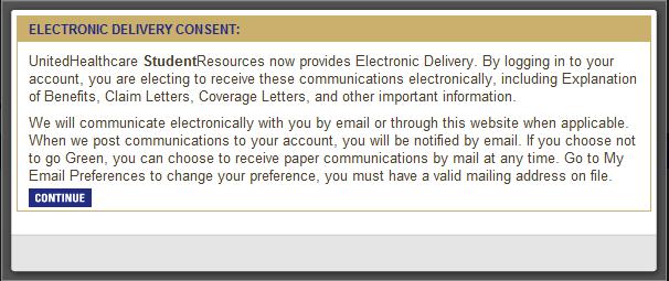 Upon successful login, you will see the Electronic Delivery Consent confirmation.