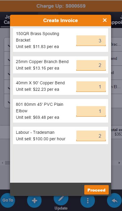 On the Job Sheet tab, tap on the blue Actions button and select Create Invoice.