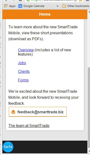 From here you can view any update messages SmartTrade sends and can access the GoTo panel.
