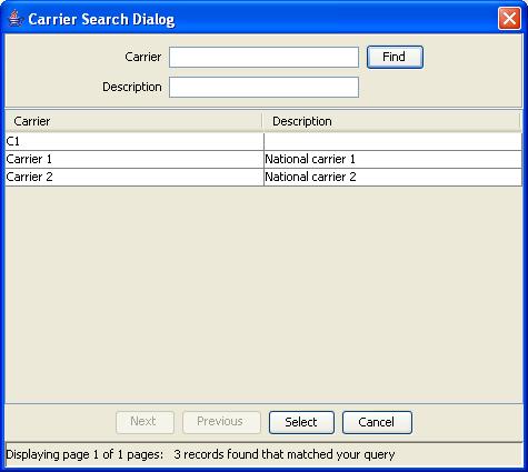 Chapter 4 3 To select the carrier you want, highlight it in the table and click Select. Result: You are returned to the Rule tab and the selected carrier name is inserted into relevant Carrier field.