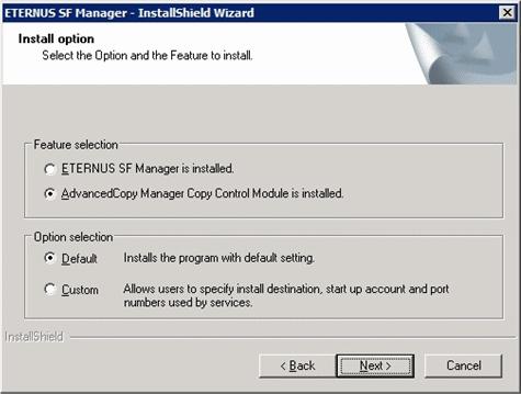 Select the functions to install and the options in the [Install option] screen.