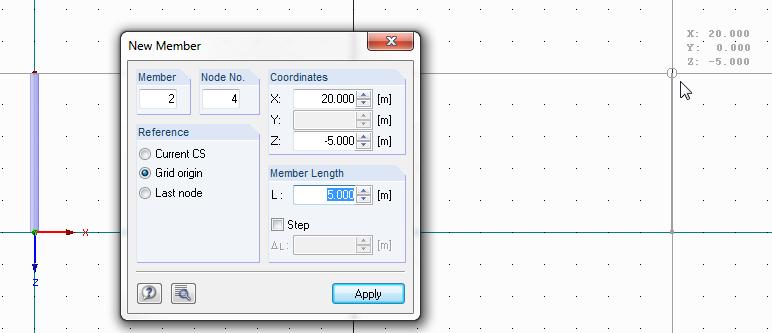 Placing members Members can be set directly by clicking grid points or nodes.