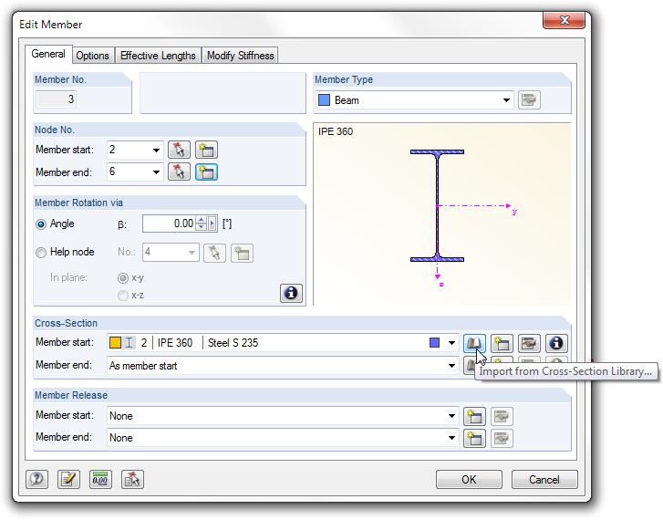 13: Dialog box Divide Member Using Distance When confirming with [OK], RSTAB divides the left horizontal beam. Member 5 is created. Now, we divide the right beam in the same way.