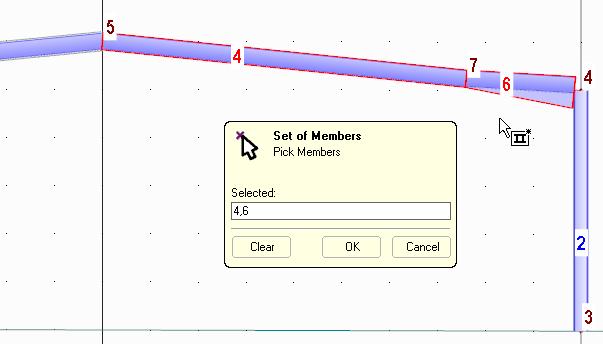 We create two continuous members, each from the horizontal beams of one roof side. To open the dialog box below, we select Model Data on the Insert menu, point to 1.