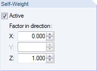5 Loads Load case no. 1 is preset with the action type Permanent. For the Load Case Description we enter Self-weight, or we choose the entry from the list. 5.1.1 Self-weight The Self-Weight of all members in direction Z is automatically taken into account when the factor Active is specified with 1.