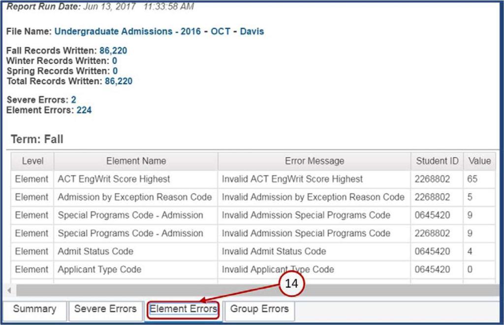 12. Element Errors sheet will show detailed element level errors.