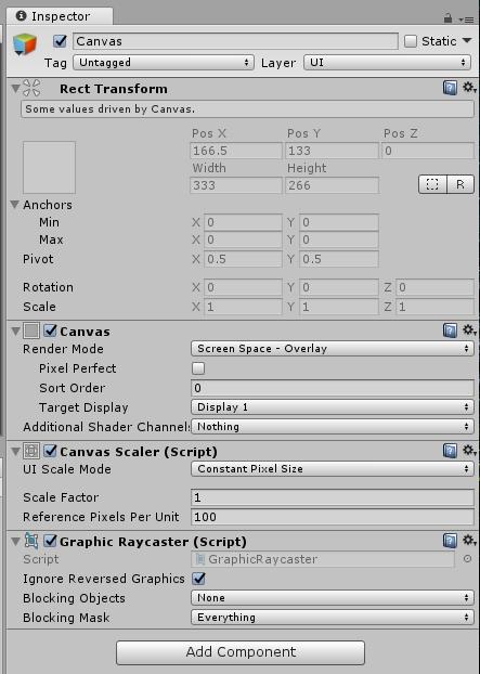 Let us now look at the Canvas GameObject to