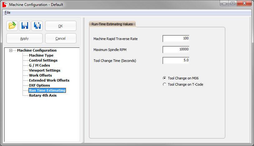 NCPlot v2.20 Manual The settings on this page are used for calculating the estimated machining time of your programs.